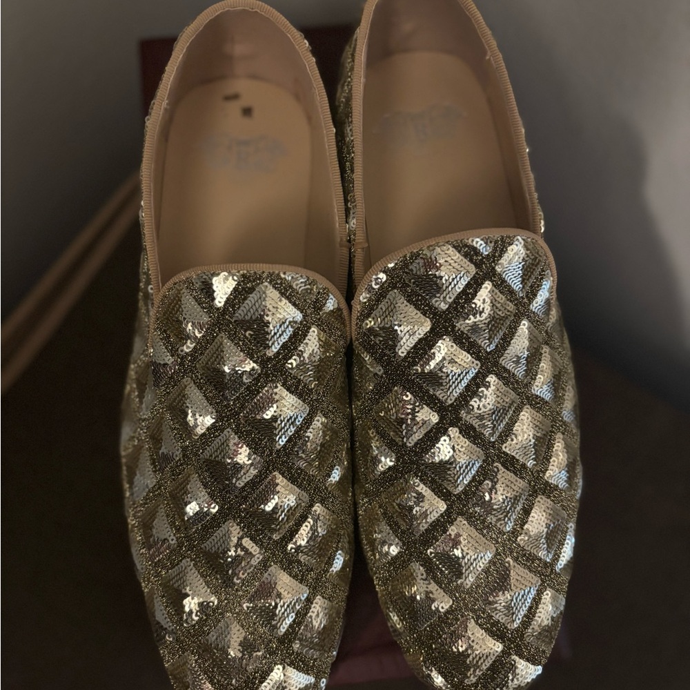 Gold Quilted Slip-On Loafers with Flat Sole